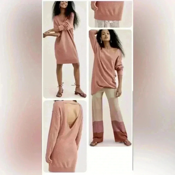 Free People Hourglass Cashmere Sweater Dress Tunic  Open Back Salmon Size Small - Picture 15 of 16